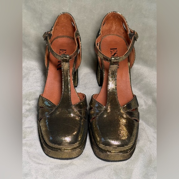 Esska Chaza Onyx Gold Leather Heeled Sandals size 40 (US 9) - Picture 2 of 9